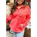 Tomato Red Cable Textured Quarter Zip Pocketed ...