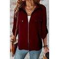 Red Dahlia Collar Tab Sleeve Zip Up Flap Detail...