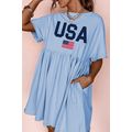 Sky Blue USA Flag Print Short Sleeve High Waist...
