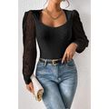 Black Frenchy Contrast Lace Bishop Sleeve Bodysuit