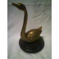 Brass Swan figurine on green marble base