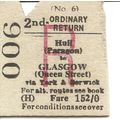 B.R.B. Edmondson Ticket - Hull Paragon to Glasg...
