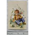 vintage Greetings Postcard - Boy sitting on ground
