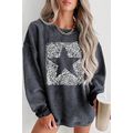 Gray Leopard Star Graphic Corded Sweatshirt