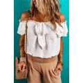 White Off Shoulder Ruffle Knotted Detail Swiss ...