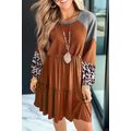 Brown Waffle Knit Leopard Patchwork Long Sleeve...