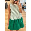 Green Stripe Woven Ruffled Sleeveless Mini Dress