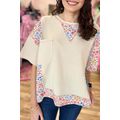Beige Floral Patchwork Chest Pocket Wide Sleeve...
