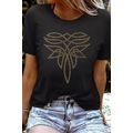 Black Rhinestone Western Pattern Cotton Blend G...