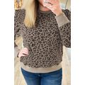 Khaki Leopard Textured Ribbed Trim Plus Size Lo...