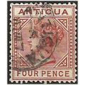 Antigua 1887 SG28 4d Chestnut Wmk Crown CA Perf...