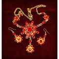 Bride Necklace Red Crystal Pendant Gold Plated ...