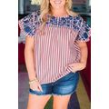 Red Stripe Plus Size Floral Embroidered Petal S...