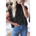 Black Solid Color Cable Knit High Neck Sweater ...