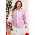 Pink Stripe Print Colorblock Plus Size Shirt