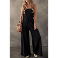 Black Drawstring Wide Leg Cargo Pockets Sleevel...