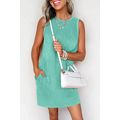 Sea Green Mineral Wash Tank Mini Dress with Poc...