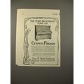 1913 Crown Piano Ad - Pure Melodious Tone