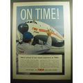 1958 TWA Airlines Ad - On time! We're proud of our clock-watchers at TWA!