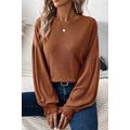 Chestnut Ribbed Knit Drop Shoulder Ruffled Slee...