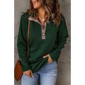 Green Geometric Texture Plaid Trim Sweatshirt