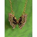 Necklace Rhinestone Butterfly Gold Tone Hands #629