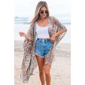 Apricot Floral Print Short Wide Sleeve Open Fro...