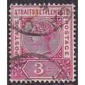 Straits Settlements 1895 Queen Victoria 3c Carm...