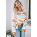 Multicolor Colorblock Stripe Long Sleeve Split ...