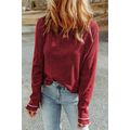 Red Textured Round Neck Long Sleeve Top