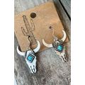 Silver Turquoise Bull Head Western Fashion Earr...