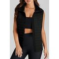 Black Plush Collared Quilted Zipped Puffer Vest