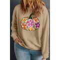 Apricot Plus Size Floral Pumpkin Print O Neck H...
