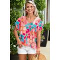 Pink Abstract Print V Neck Dolman Blouse