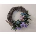 WOODVINE WREATH with PURPLE BLUE AND PINK FLOWERS