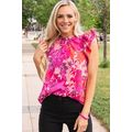 Rose Floral Flutter Sleeves Frilled Neck Blouse
