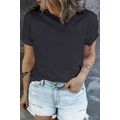 Black Round Neck Rolled Sleeve Plus Size T-shirt