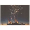 Pirate Silhouette Ravers On Ship Firework Displ...