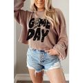 Khaki Game Day Graphic Crop Corded Knit Top