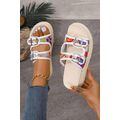 White Crochet Cut Out Buckle Strap Thick Sole S...