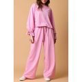 Bonbon Solid Color Drawstring Long Sleeve Top a...