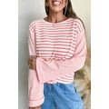 Pink Stripe Textured Contrast Dropped Long Slee...