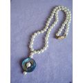 Vintage White Pearl Necklace & Blue Mother-of-P...