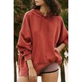 Red Clay Drop Shoulder Pocketed Baggy Drawstrin...