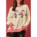 Beige Santa Skiing Graphic Striped Trim Corded ...
