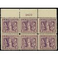 537, Mint NH 3¢ Top Plate Block of Six Stamps C...