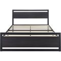 Full Black Metal Platform Bed Frame with Wood P...
