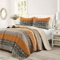 Full/Queen Size Orange Grey Floral Birds Revers...
