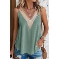 Mist Green Lace Crochet Splicing V Neck Loose F...
