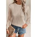 Apricot Textured Wavy Round Neck Long Sleeve Top